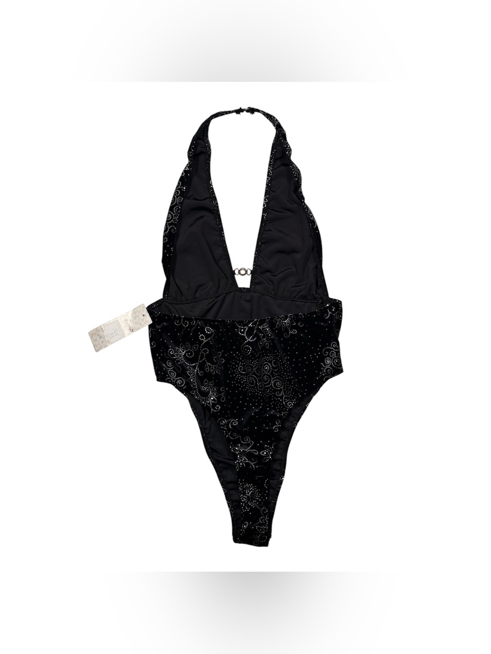 Black Rhinestone Velvet Halter Teddy - Picture 6 of 8